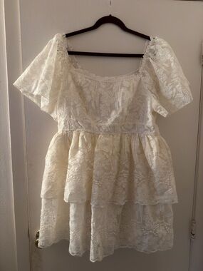 SHEIN Ivory Lace Tiered Mini Dress - Plus Size Bridal